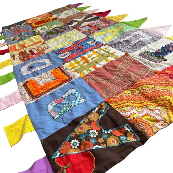 Vintage Alphabet Quilted Folk Art Patchwork Handmade 73"x40" One of a KInd Wall - Picture 6 of 14